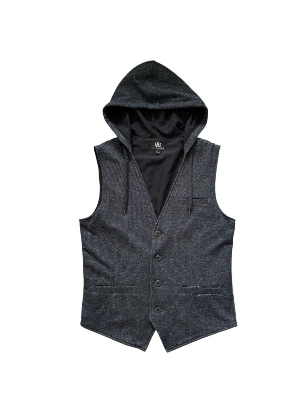 Rock & Republic Size Medium Knit Vest w/ Hood Grey Pockets Rocker Grunge Punk